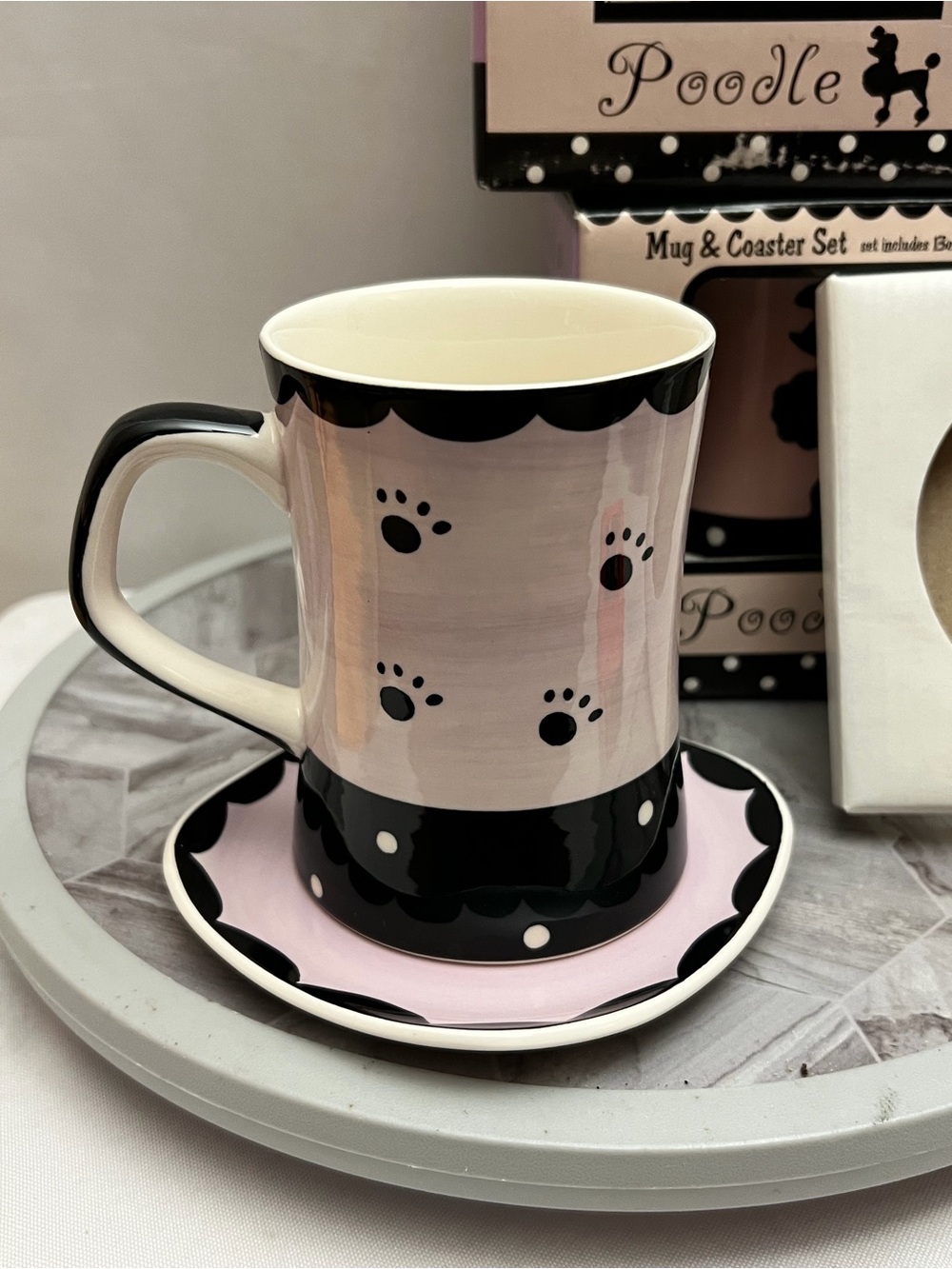 Set of 2 HuesnBrews Poodle Mug & Coaster Sets Pink Black 13 Oz Dog Lover - Picture 12 of 14